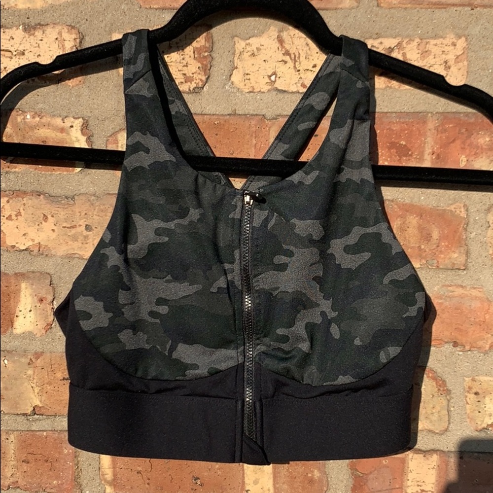 Fabletics: Camo Zipped Padded Sports Bra